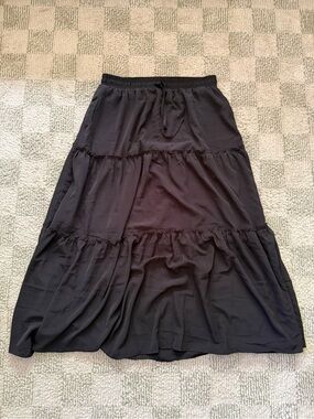 Amazon Black Tiered Maxi Skirt with Drawstring Waist